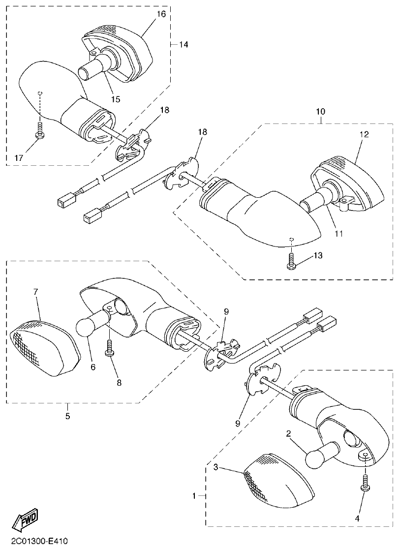 Yamaha R1 2008 FLASHER LIGHT parts diagram